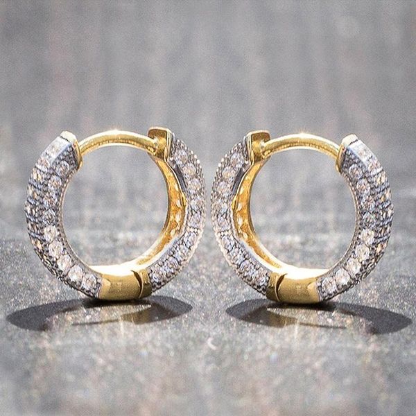 

hoop & huggie stylish two tone design women earrings inlaid crystal zircon minimalist round versatile female jewelry gift, Golden;silver