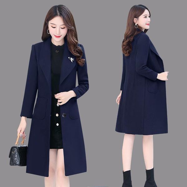 

women's trench coats hi-q women woolen coat windbreaker 2021 autumn and winter long slim skirt manteau femme moda mujer jacket clothes, Tan;black