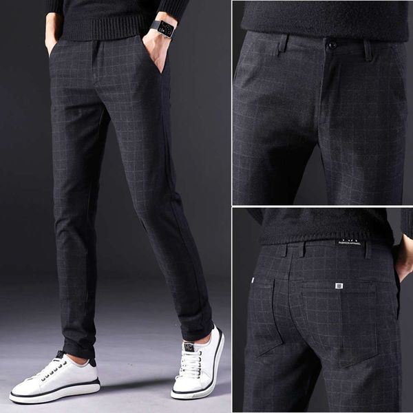 

casual summer thin slim straight elastic versatile pants men's korean fashion, Black