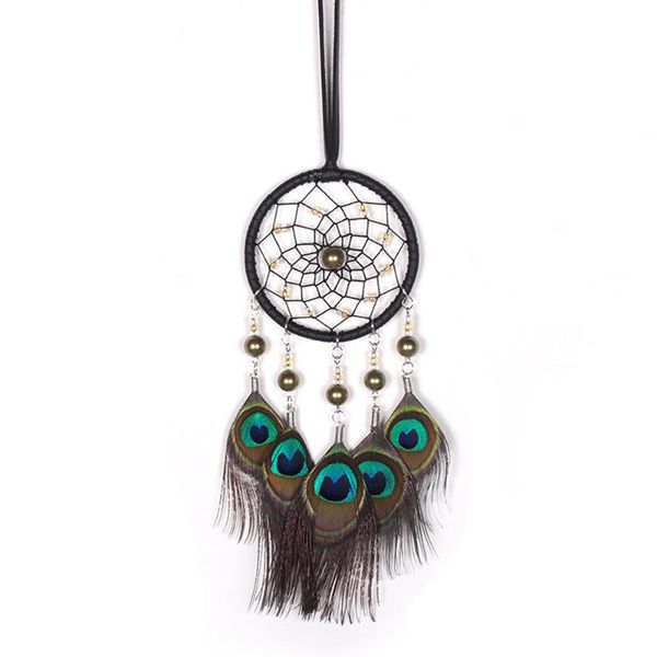 

45 cm handmade dreamcatcher black feather lace dream-catcher bead hanging decoration ornament gift for car/home decor 2021
