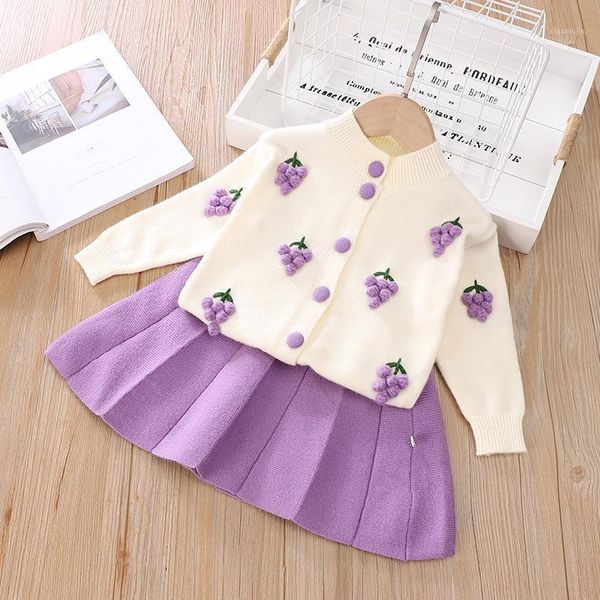 

clothing sets baby girls clothes set autumn winter cartoon grape kids knitted sweet outfit children suit, White