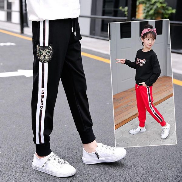 

trousers girls cotto pants children korean loose casual harem sport 4-14 years autumn teens kids fashion cat sequins, Blue