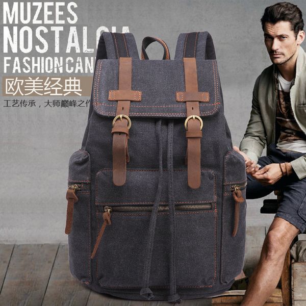 

canvas bag fashion leisure men's double shoulder computer backpack student school