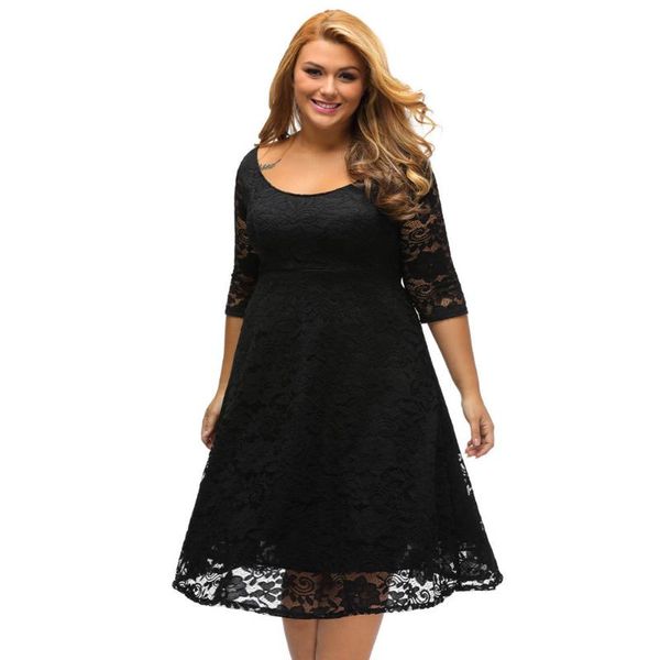 

casual dresses summer dress 2021 elegant plus size lace vintage black white transparent floral backless vestidos xl-xxxl, Black;gray
