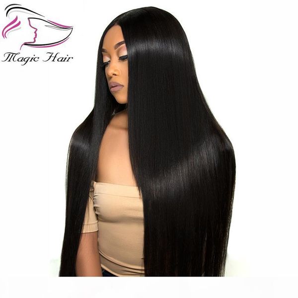 

evermagic brazilian hair non-remy 4x4 deep parting lace front human hair wigs straight pre-plucked with baby hair glueless lace front wig, Black;brown