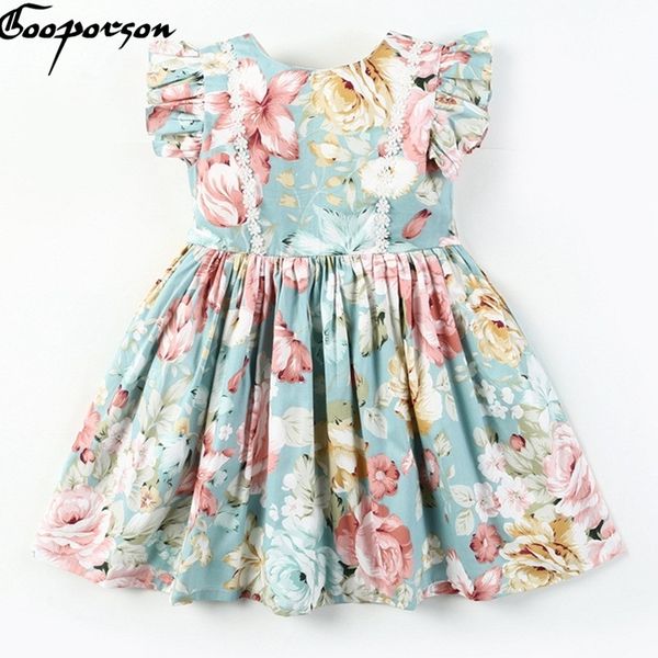 

fashion little girls clothes summer flower lace flying sleeve princess dress elegant cute toddler kids costume vestidos 210303, Red;yellow