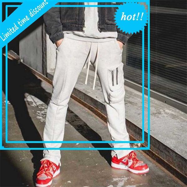 

multi-pocket joggers casual trousers mens high street inside fleece thick winter sweatpants drawstring oversize harem pants, Black