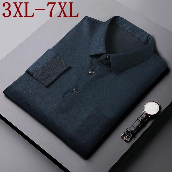 

men's polos 7xl 6xl 5xl 2021 autumn oversized loose shirts for men business mens shirt with pockets casual homme, White;black