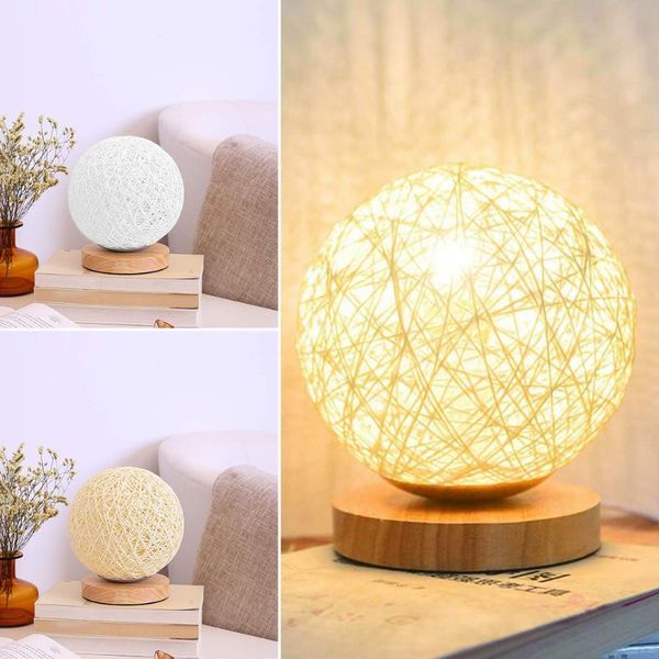 

table lamps moon lamp dimmable linen ball rattan lampshade usb bedroom bedside night light wedding home decoration