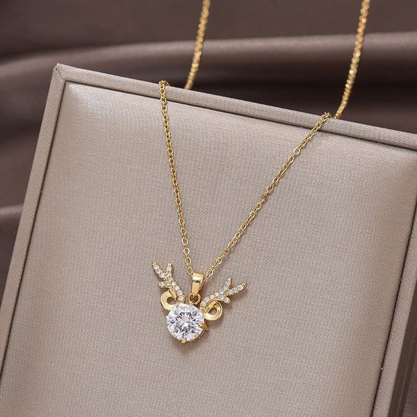 

pendant necklaces antler luxury necklace for women fashion clavicle chain female zircon temperament jewelry girls gift, Silver