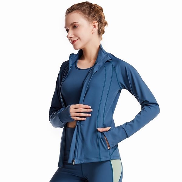

spring and autumn women's sports tight jacket fitness breathable lulu yoga suit coat, Gray