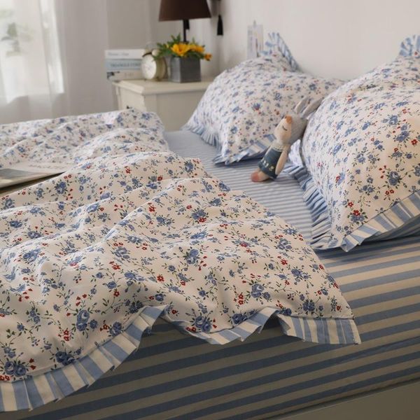 

bedding sets plaid cotton set large double bed with ruffles gentle lovely girl room decoration quilt cover fitted sheet