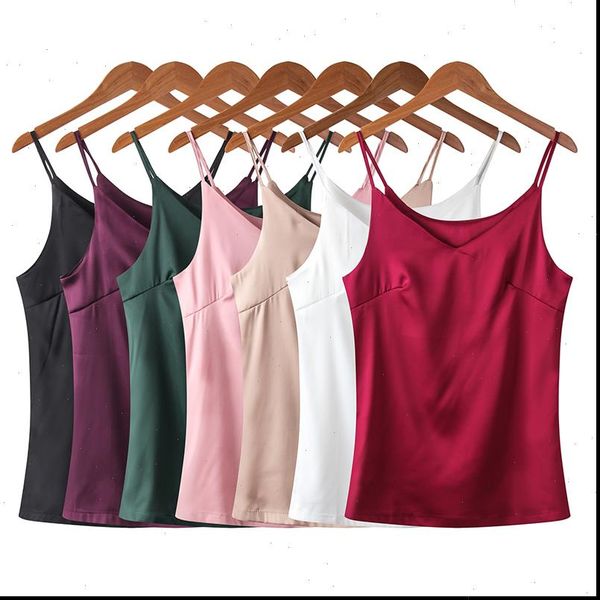 

spaghetti strap women halter v neck basic white cami sleeveless satin tank womens summer camisole 2021 plus size