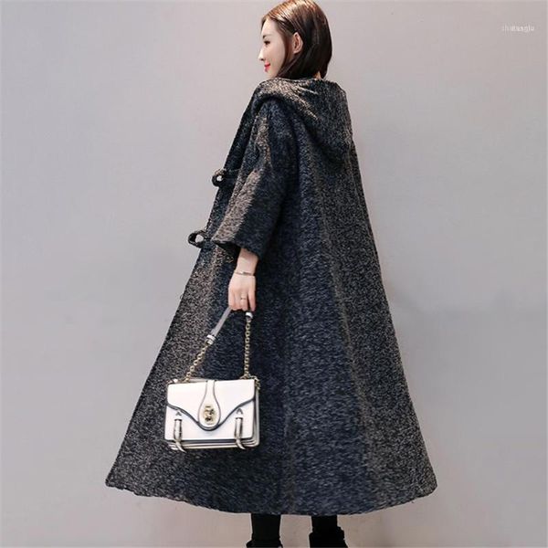 

vintage cloak windbreaker women 2021 autumn winter hooded long cardigan plus size nine points sleeve trench coat woman xa011, Tan;black
