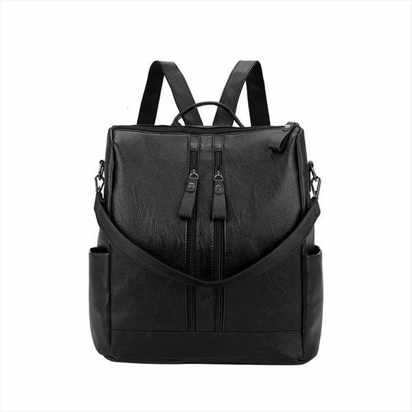 

fashion womens ladies pu leather backpacks bag large capacity shoulder travel black