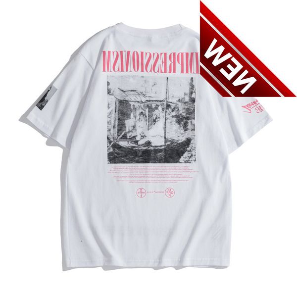 

new 2021 off summer style monet boat print letters casual short sleeve t-shirt, White;black