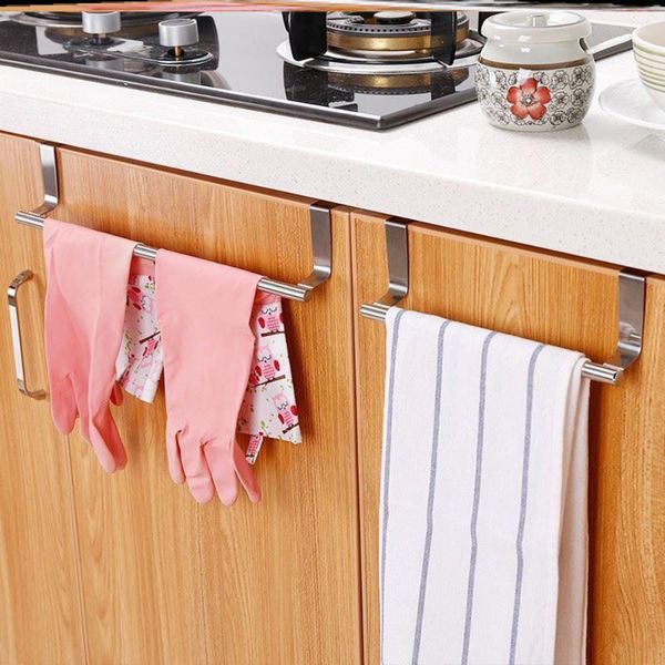 

hooks & rails stainless steel towel hanging holder bathroom kitchen storage shelf rack over door drawer cabinet bar home organizer