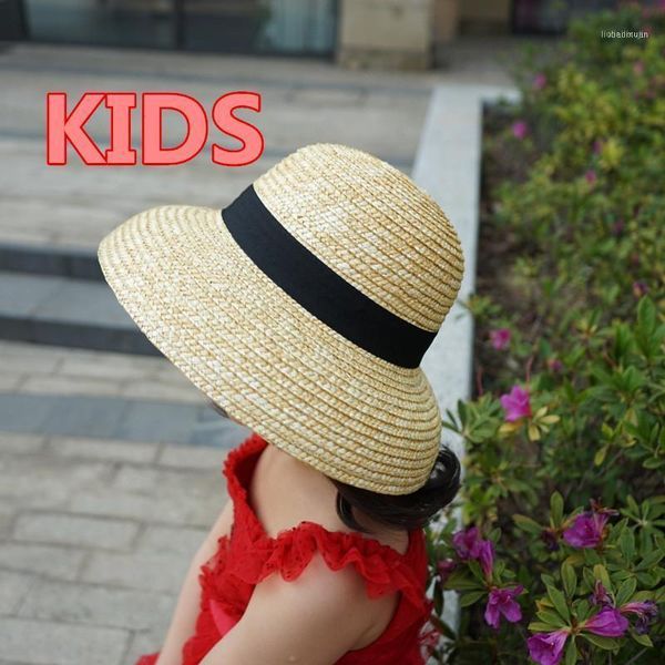 

202101-yz summer kids handmade straw hepburn style ribbon girl bucket cap children leisure fishermen hat caps & hats11, Yellow