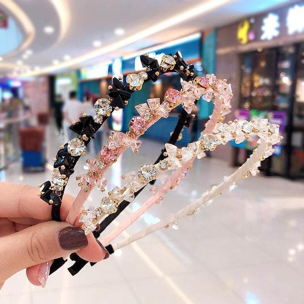 

vb2021 new children's cute candy crystal diamond pearl hairband girl sweet hairpin non-slip retro simple hairband, Slivery;white