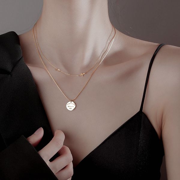 

double circle brand new necklace female niche design feeling collarbone chain accessories, Silver