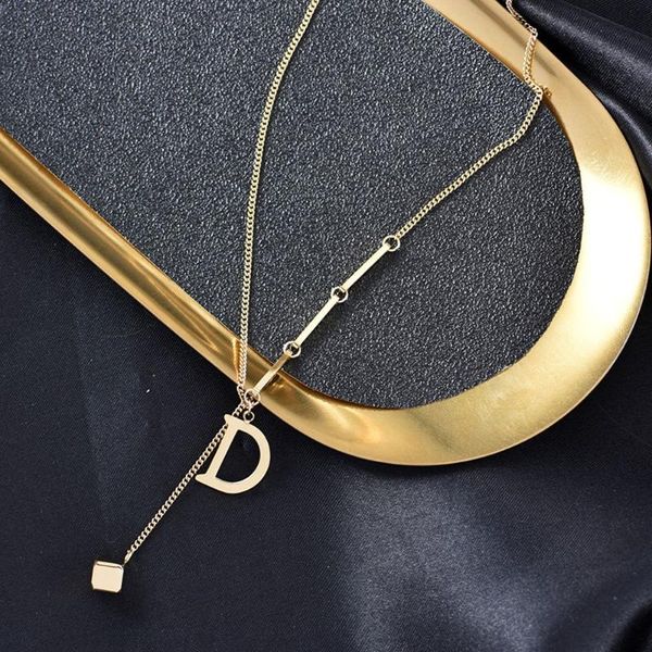 

chains trendy wedding titanium steel tassel pendant for girls neck jewelry woman clavicle choker korean necklace letter d, Silver