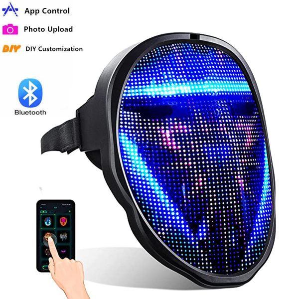 Bluetooth RGB Light UP LED MASK MASK MASQUERADE Игрушки Программируемое DIY Картина Анимация Текст Хэллоуин Рождественские Карнавальные Костюм Партия Игра Ребенок Маски для деко Deco Подарок