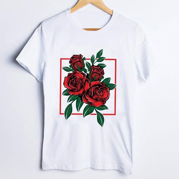 

tees for women print floral flower short sleeve 90s fashion trend ladies t shirt clothes lady clothing female t-shirt, White