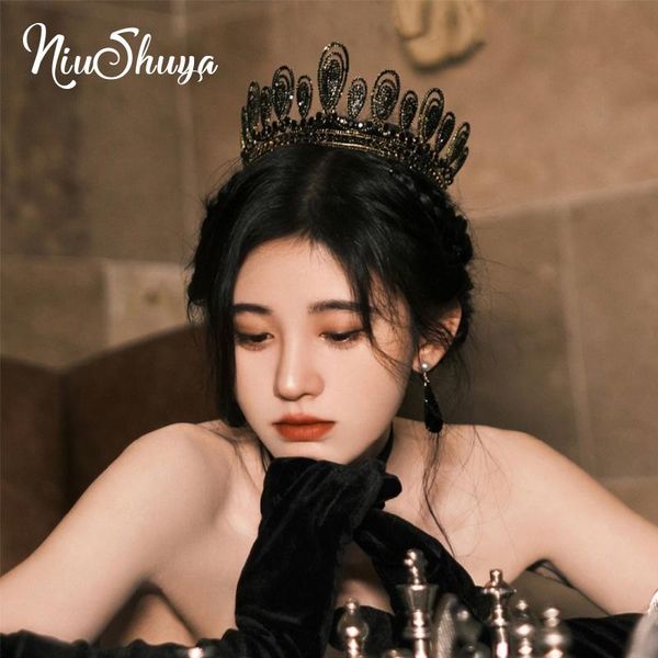 

hair clips & barrettes niushuya queen prom diadem tiara bridal jewelry black crystal rhinestone trendy wedding head accessories headdress, Golden;silver
