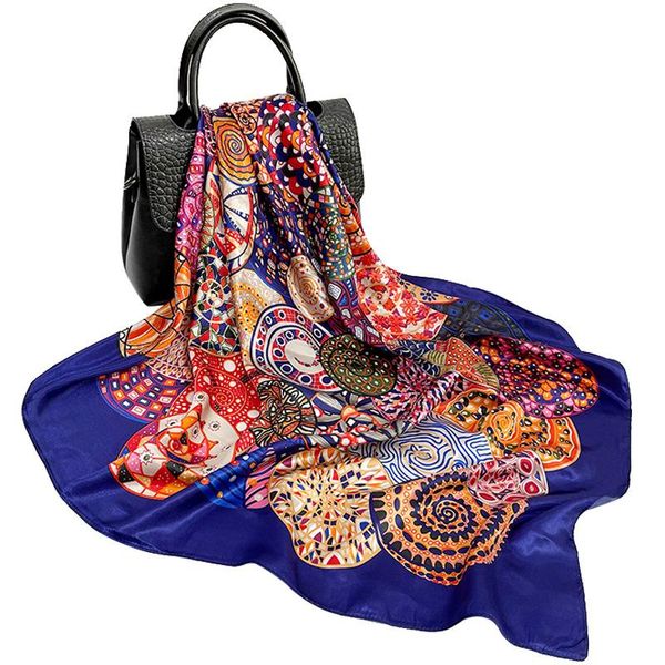 

scarves women fashion square scarf bandana boho bohemian style flower print shawl hijab imitate silk satin kerchief stole 35"*35", Blue;gray