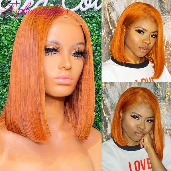 

lace wigs oranger ginger color wig short bob 13x1 front 180% brazilian orange straight human hair for women remy pre-plucked, Black;brown