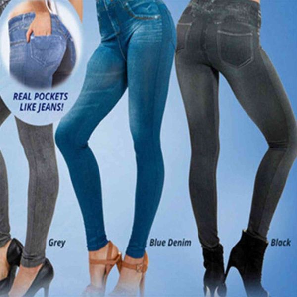 

slim leggings real pocket women jean brushed corset imitation denim in stock pants, Blue