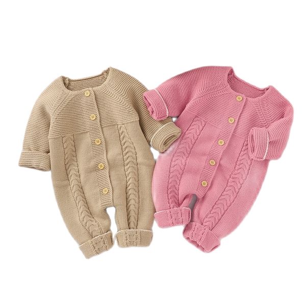 Recém-nascido infantil meninas meninos meninos romper malha quente outono inverno macacão playsuit bebê trajes 0-24m 210317