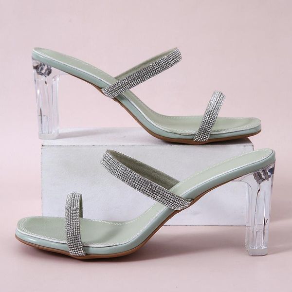 

slippers shoes glitter slides ladies' square heel fashion slipers women heeled mules jelly block luxury soft 2021 high crystal p, Black