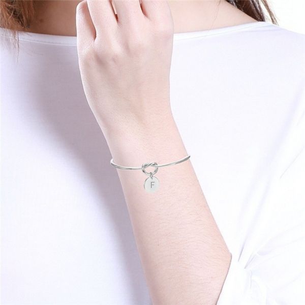 

knot initial bracelets bangles letters initial charm love bangle for women jewelry pulseiras gift, Black