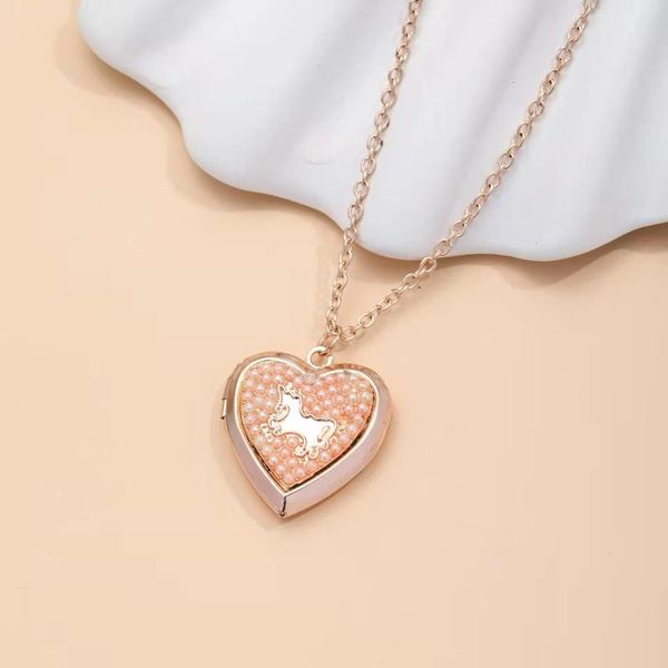 

pendant necklaces pink luxury heart necklace gold color chain love kids fashion jewelry with gift box christmas, Silver