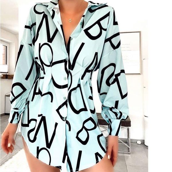 

casual dresses letter print women blouse dress mini shirt long sleeve tight waist turn-down collar nice summer female fashion clothes, Black;gray