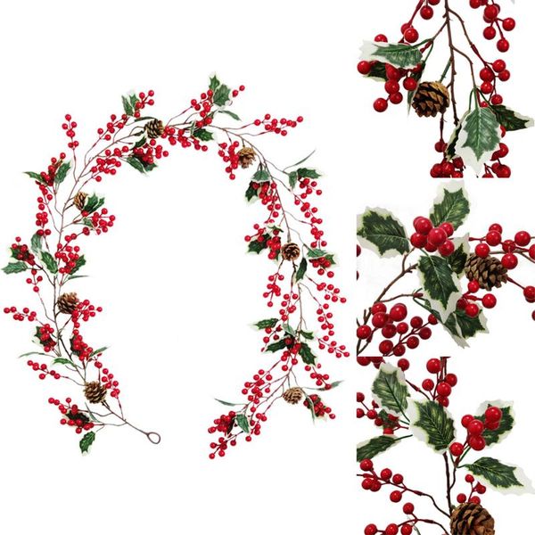 

decorative flowers & wreaths artificial vine rattan leaves plant christmas red fruit pine cones long flower arrangement atmosphere layout wa
