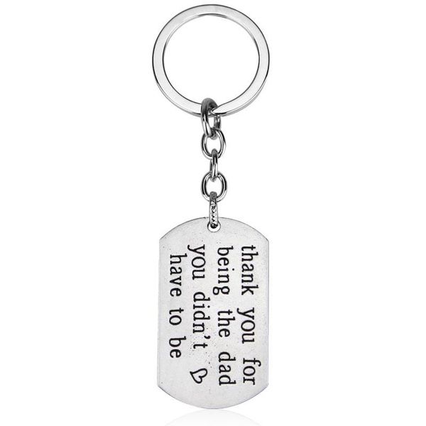 

keychains metal step daddy keychain- ' thank you for being the dad didn't have to be', father's day gifts k, Silver