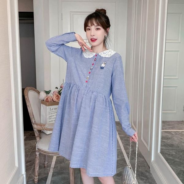 

maternity dresses 2072# spring korean fashion cotton blouse dress a line loose shirt clothes for pregnant women long sleeve pregnancy, White