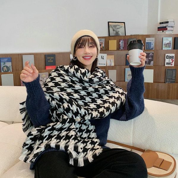 

scarves arrival comfortable thick soft plaid big scarf warm temperamental fresh fashion cute knit classical shawl, Blue;gray