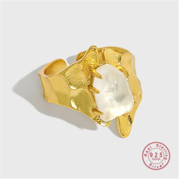 

cluster rings hi man 925 sterling silver temperament all-match micro-set crystal wide ring women classic personality jewelry, Golden;silver