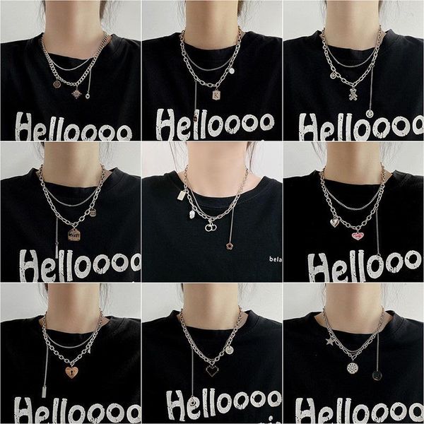 

pendant necklaces qiluxy fashion punk multilayer stainless steel chain geometric heart star trendy jewelry, Silver