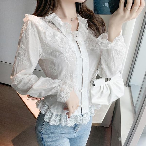 

spring 2021 high waist short blouse v-neck long sleeve lace shirt female ladies women shirts blusas feminine 82e women's blouses &, White