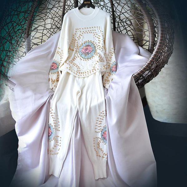 

women's two piece pants sq10141 fashion sweaters 2021 runway luxury european design party style clothing, White