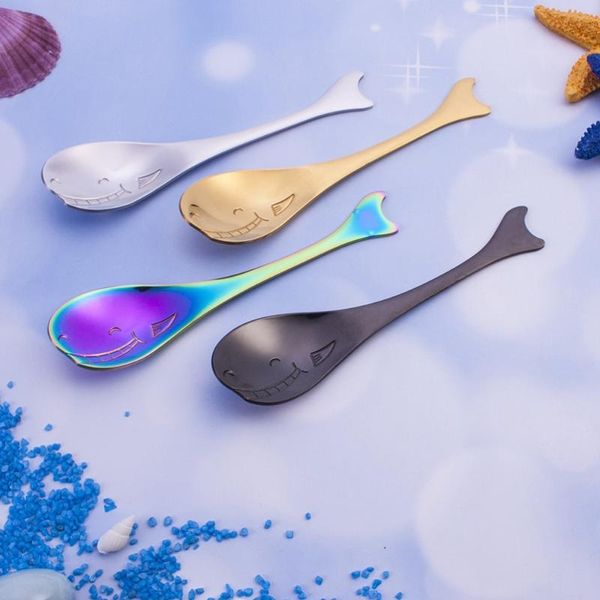 

4pcs stainless steel soup spoon cartoon whale shape coffee stirring spoons