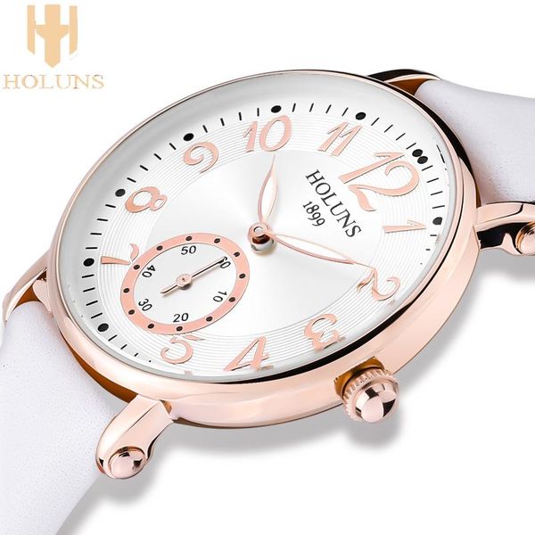 

wristwatches quartz women watch stainless steel leather strap special love gift for girl lady 2021 relogio holuns luxury package, Slivery;brown