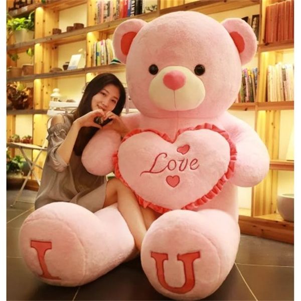 100cm Big i Love You Teddy Bear Plush Toy Lovely Huge Stuffed Soft Bear Doll Lover Bear Kids Toy Birthday Gift for Girlfriend Q0727