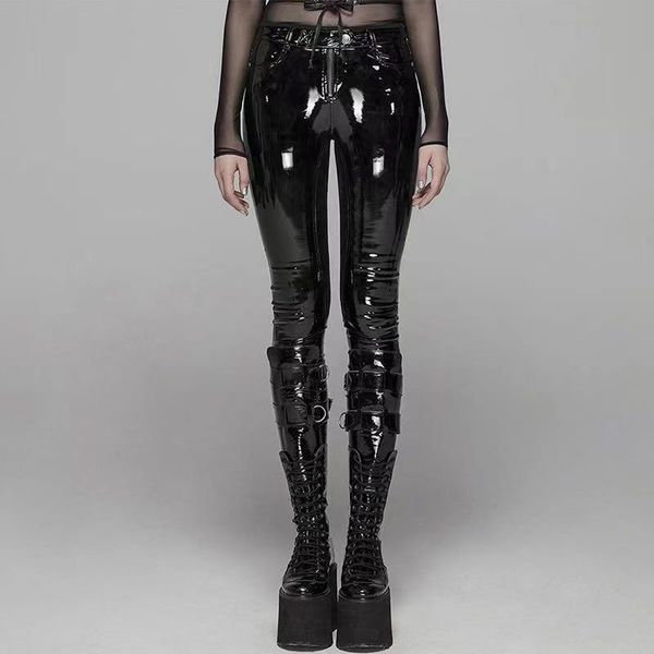 

women's pants & capris shiny patent leather pencil high waist trousers casual slim clubwear custom, Black;white