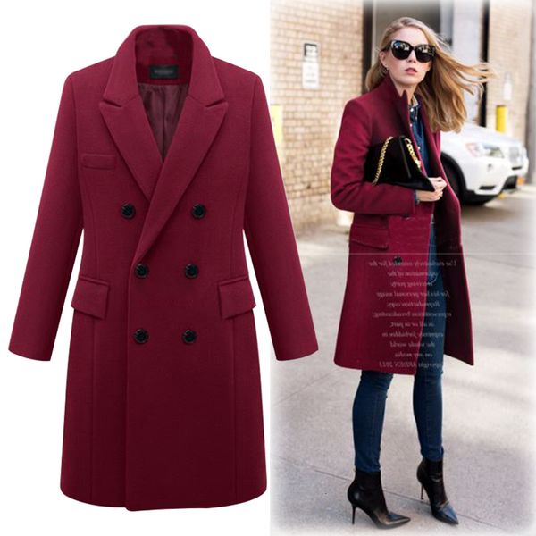 

women's wool & blends casual woman's coat of wool, jacket and long blazer with buttons, elegant, for autumn winter 9xjh, Black