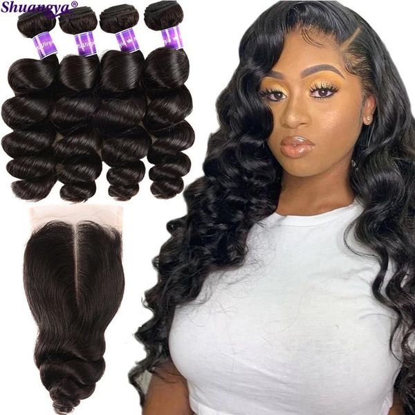 

human hair bulks transparent lace loose wave bundles with frontal 13*4 3ps, Black
